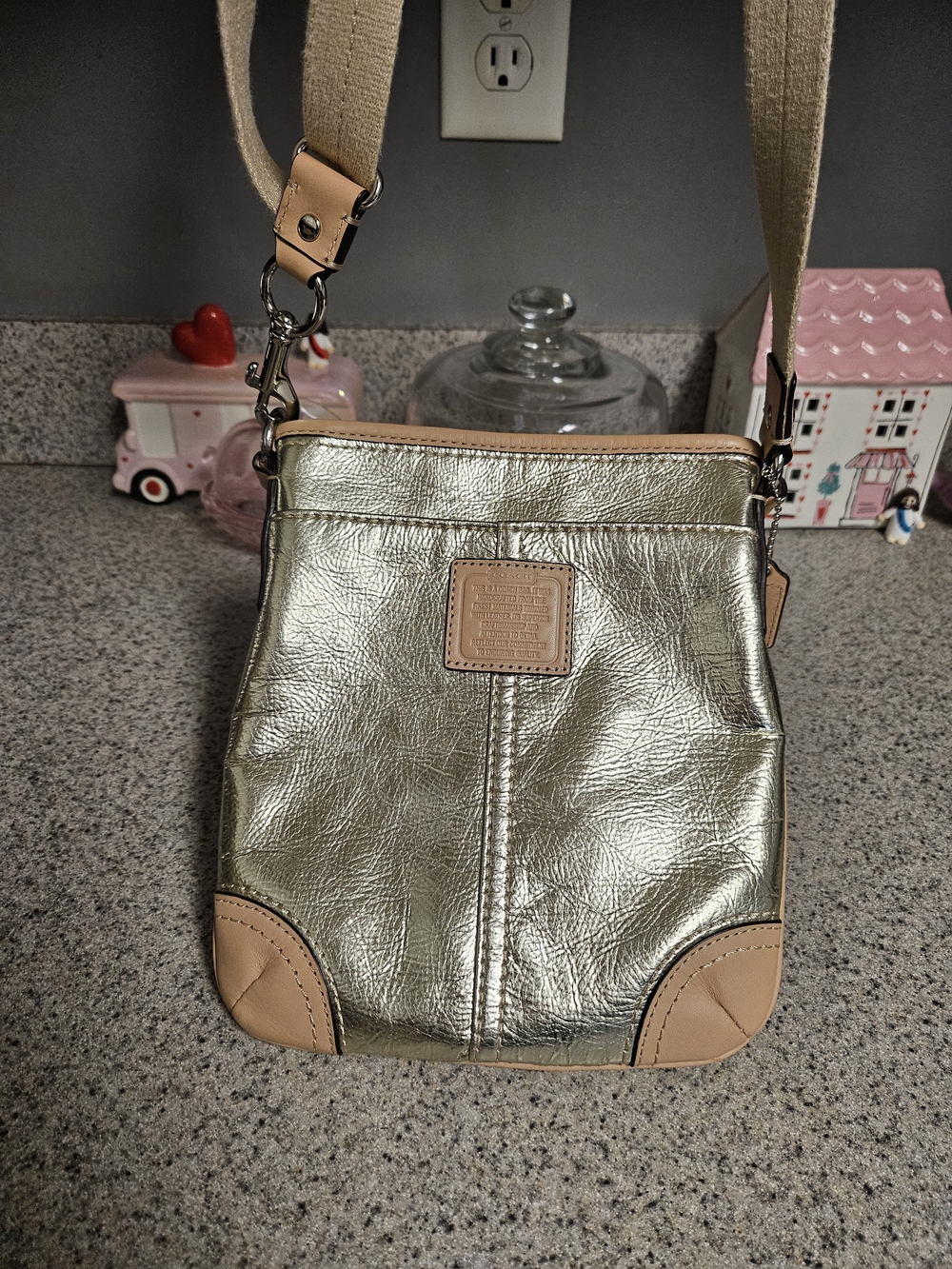 Coach Metallic Gold Crossbody with Tan Trim